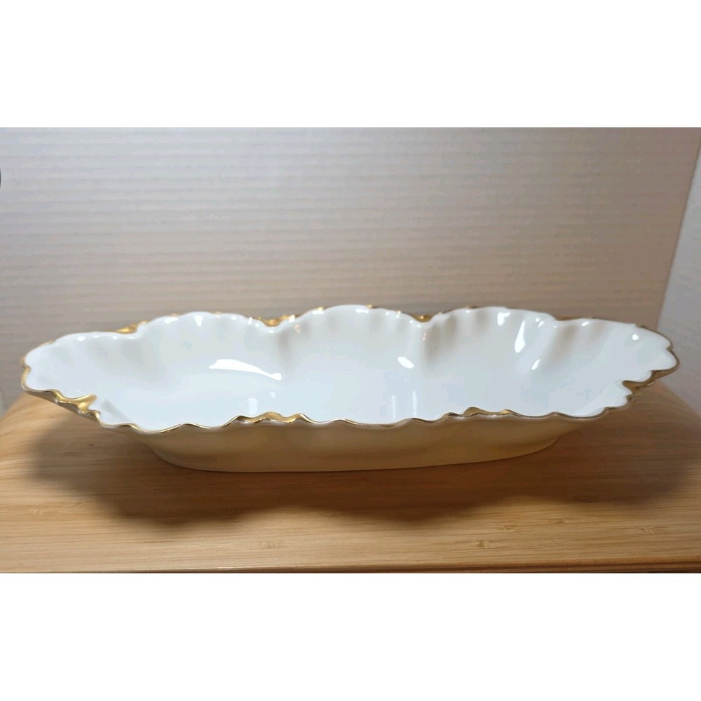 haviland limoges china H526 Pattern Gold Trim 5 1/2x12 In Elongated Relish Dish